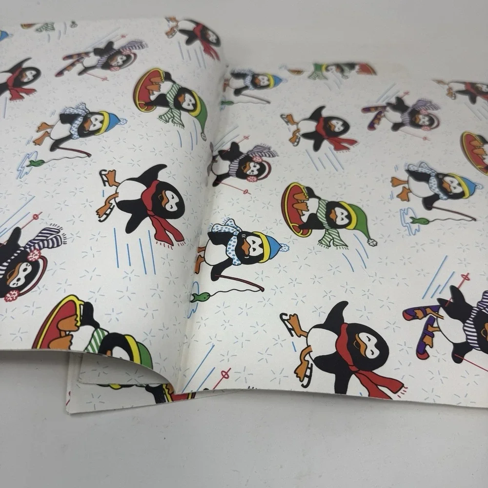 Vintage Christmas Wrapping Paper Gift Wrap 3 Sheets White Penguin Snow 22